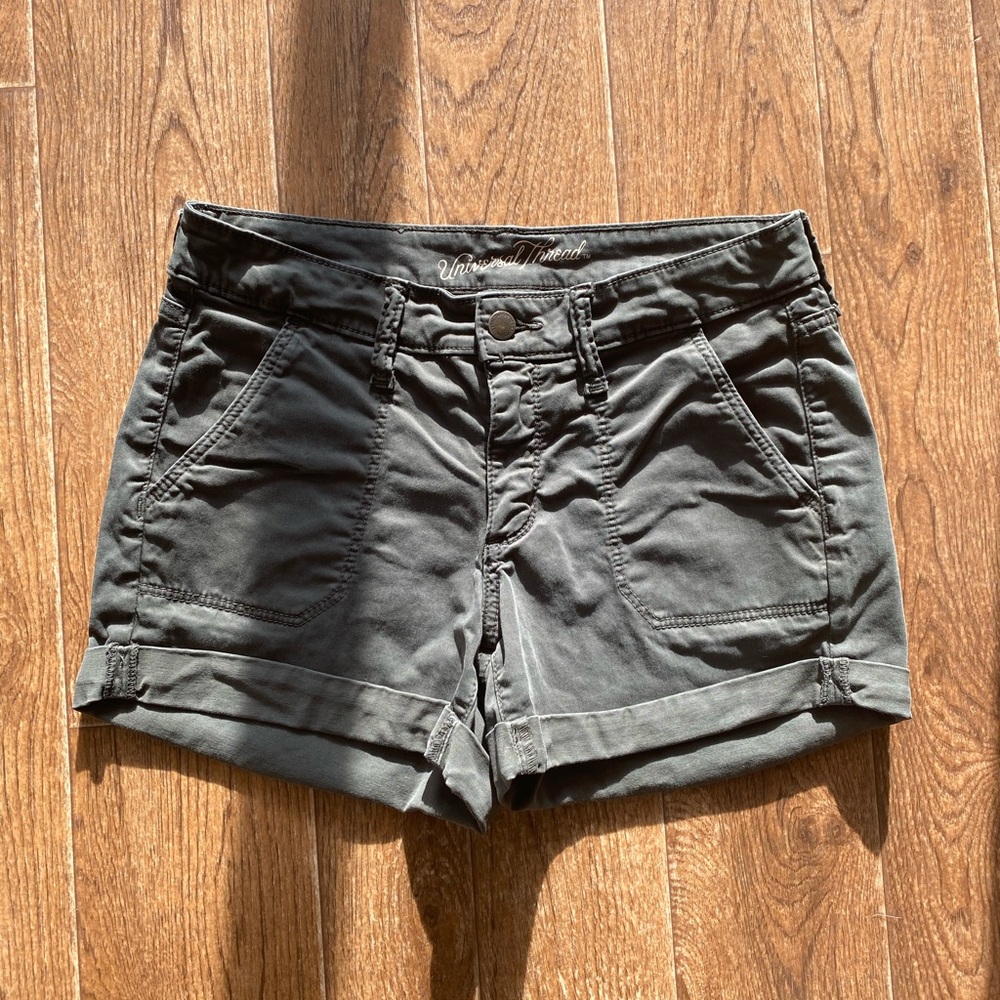 Dark olive green cotton shorts